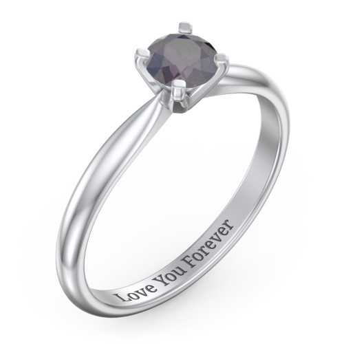 1/2 ct. Round Gemstone Engagement Ring with Tapered Band – Sterling Silver with Alexandrite