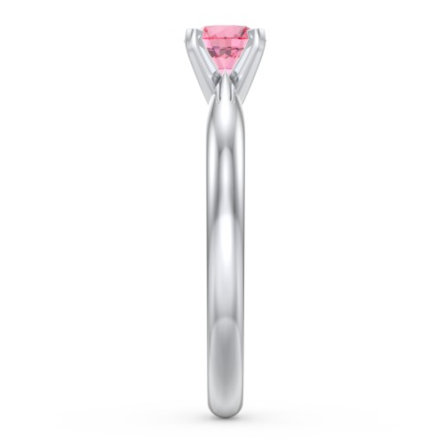 1/2 ct. Round Gemstone Engagement Ring with Tapered Band – Sterling Silver with Pink Tourmaline