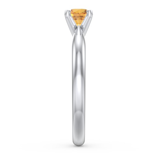 1/2 ct. Round Gemstone Engagement Ring with Tapered Band – Sterling Silver with Citrine
