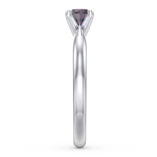 1/2 ct. Round Gemstone Engagement Ring with Tapered Band – Sterling Silver with Alexandrite