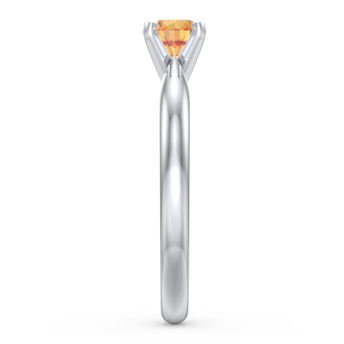 1/2 ct. Round Gemstone Engagement Ring with Tapered Band – Sterling Silver with Citrine