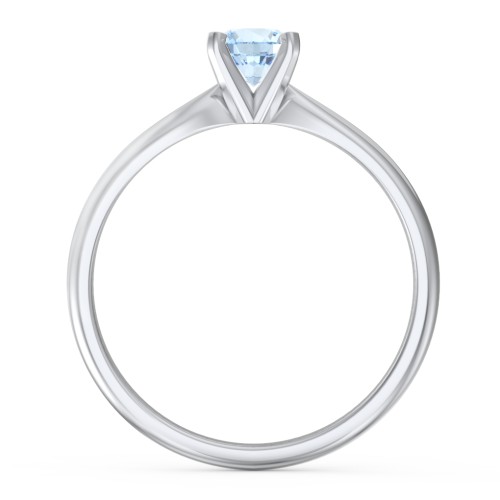 1/2 ct. Round Gemstone Engagement Ring with Tapered Band – Sterling Silver with Aquamarine