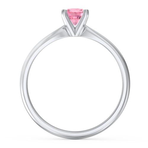 1/2 ct. Round Gemstone Engagement Ring with Tapered Band – Sterling Silver with Pink Tourmaline