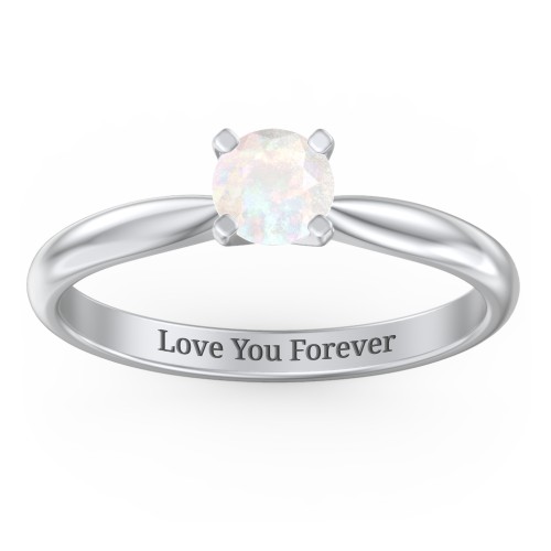 1/2 ct. Round Gemstone Engagement Ring with Tapered Band – Sterling Silver with Opal
