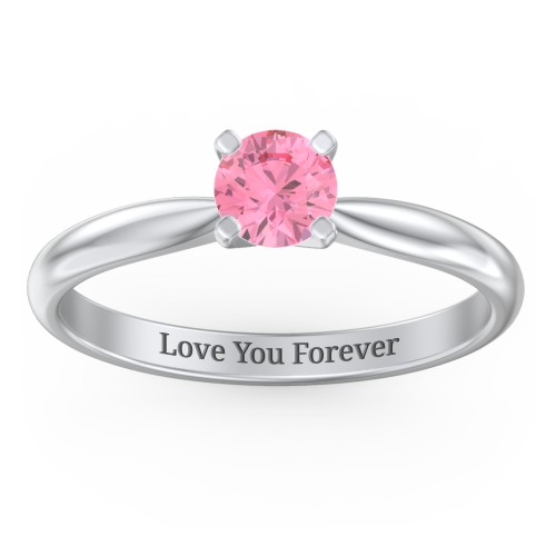 1/2 ct. Round Gemstone Engagement Ring with Tapered Band – Sterling Silver with Pink Tourmaline