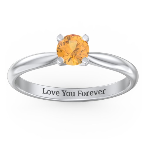 1/2 ct. Round Gemstone Engagement Ring with Tapered Band – Sterling Silver with Citrine