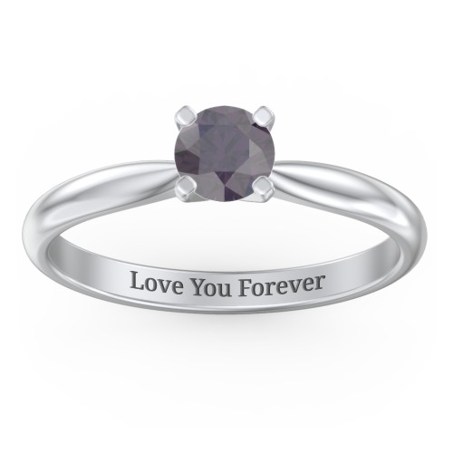 1/2 ct. Round Gemstone Engagement Ring with Tapered Band – Sterling Silver with Alexandrite