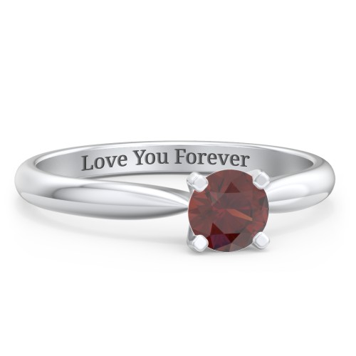 1/2 ct. Round Gemstone Engagement Ring with Tapered Band – Sterling Silver with Garnet