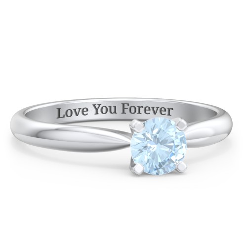 1/2 ct. Round Gemstone Engagement Ring with Tapered Band – Sterling Silver with Aquamarine