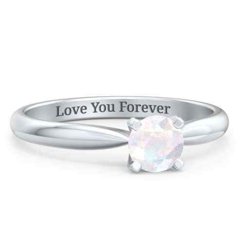 1/2 ct. Round Gemstone Engagement Ring with Tapered Band – Sterling Silver with Opal
