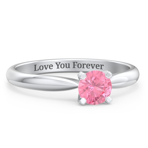 1/2 ct. Round Gemstone Engagement Ring with Tapered Band – Sterling Silver with Pink Tourmaline