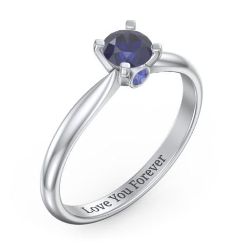 1/2 ct. Round Gemstone Peek-A-Boo Engagement Ring with Tapered Band – Sterling Silver with Blue Sapphire