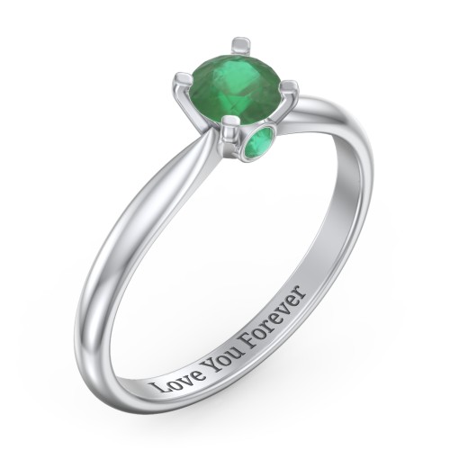 1/2 ct. Round Gemstone Peek-A-Boo Engagement Ring with Tapered Band – Sterling Silver with Emerald