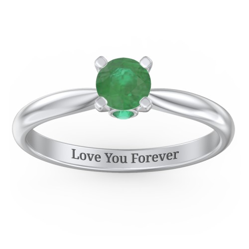 1/2 ct. Round Gemstone Peek-A-Boo Engagement Ring with Tapered Band – Sterling Silver with Emerald
