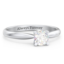 1/2 ct. Round Gemstone Peek-A-Boo Engagement Ring with Tapered Band in 925 Sterling Silver with Diamond