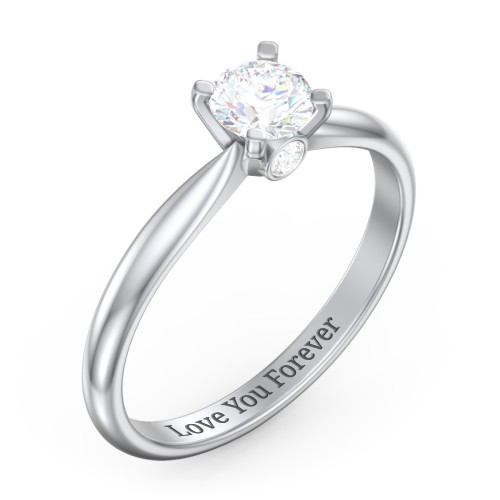 1/2 ct. Round Gemstone Peek-A-Boo Engagement Ring with Tapered Band – Sterling Silver with Diamond