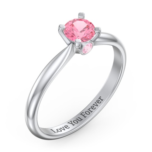 1/2 ct. Round Gemstone Peek-A-Boo Engagement Ring with Tapered Band – Sterling Silver with Pink Tourmaline