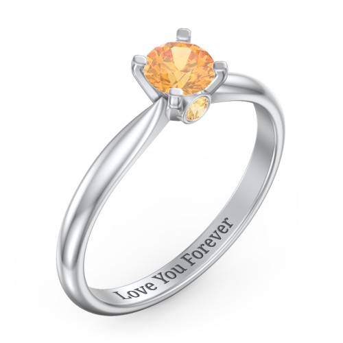 1/2 ct. Round Gemstone Peek-A-Boo Engagement Ring with Tapered Band – Sterling Silver with Citrine