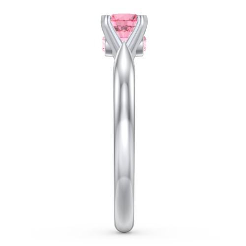 1/2 ct. Round Gemstone Peek-A-Boo Engagement Ring with Tapered Band – Sterling Silver with Pink Tourmaline