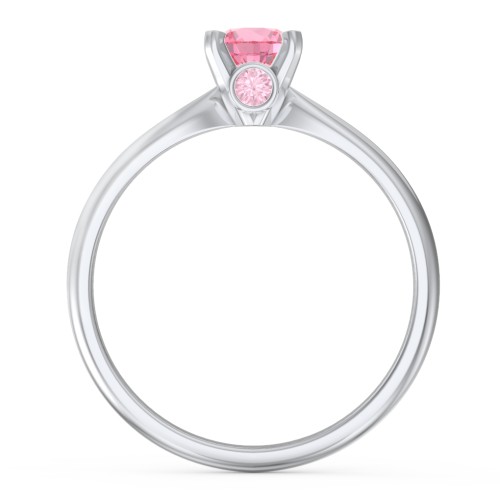 1/2 ct. Round Gemstone Peek-A-Boo Engagement Ring with Tapered Band – Sterling Silver with Pink Tourmaline