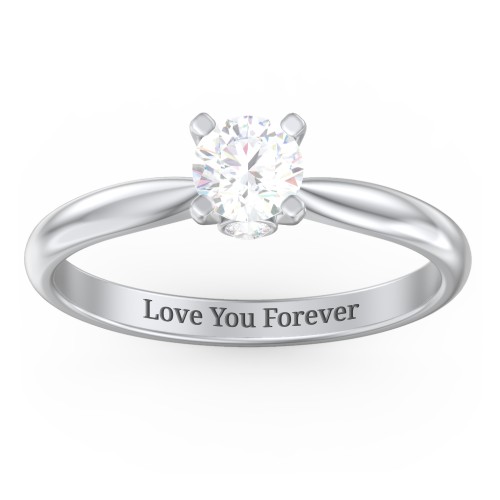 1/2 ct. Round Gemstone Peek-A-Boo Engagement Ring with Tapered Band – Sterling Silver with Diamond
