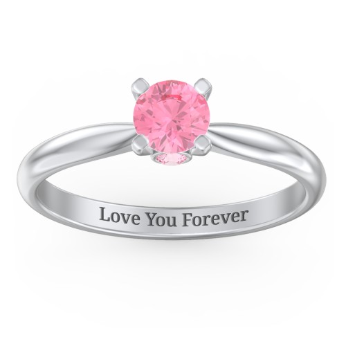1/2 ct. Round Gemstone Peek-A-Boo Engagement Ring with Tapered Band – Sterling Silver with Pink Tourmaline