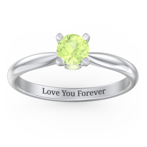 1/2 ct. Round Gemstone Peek-A-Boo Engagement Ring with Tapered Band – Sterling Silver with Peridot