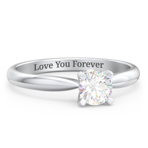 1/2 ct. Round Gemstone Peek-A-Boo Engagement Ring with Tapered Band – Sterling Silver with Diamond