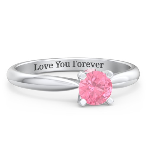 1/2 ct. Round Gemstone Peek-A-Boo Engagement Ring with Tapered Band – Sterling Silver with Pink Tourmaline