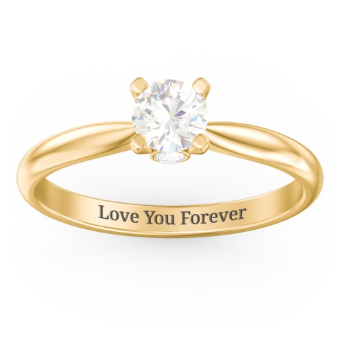 1/2 ct. Round Gemstone Peek-A-Boo Engagement Ring with Tapered Band – 10K Yellow Gold with Cubic Zirconia