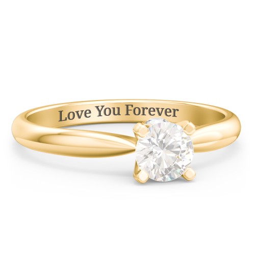1/2 ct. Round Gemstone Peek-A-Boo Engagement Ring with Tapered Band – 10K Yellow Gold with Cubic Zirconia