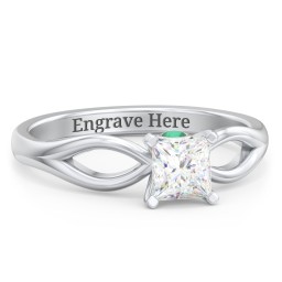 1/2 ct. Princess Gemstone Split Peek-A-Boo Engagement Ring in 925 Sterling Silver with White Premium Zirconia and Emerald