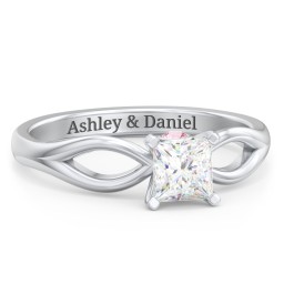 1/2 ct. Princess Gemstone Split Peek-A-Boo Engagement Ring in 925 Sterling Silver with White Premium Zirconia and Pink Tourmaline