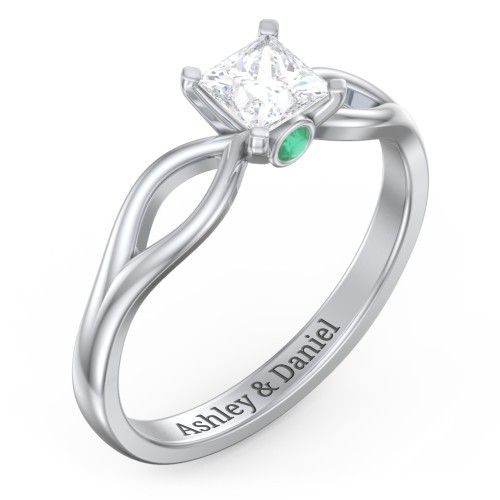 1/2 ct. Princess Gemstone Split Peek-A-Boo Engagement Ring – Sterling Silver with White Premium Zirconia and Emerald