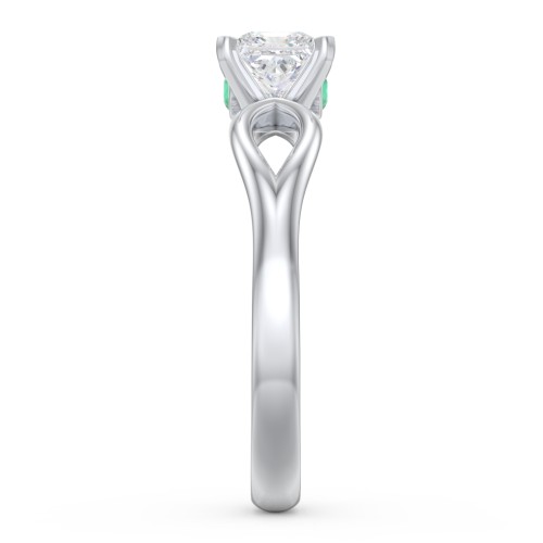 1/2 ct. Princess Gemstone Split Peek-A-Boo Engagement Ring – Sterling Silver with White Premium Zirconia and Emerald