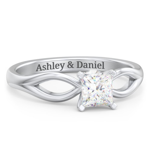 1/2 ct. Princess Gemstone Split Peek-A-Boo Engagement Ring – Sterling Silver with White Premium Zirconia and Cubic Zirconia