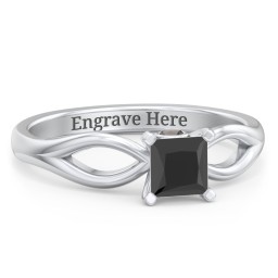 1/2 ct. Princess Gemstone Split Peek-A-Boo Engagement Ring in 925 Sterling Silver with Black Premium Zirconia and Smokey Quartz