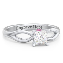 1/2 ct. Princess Gemstone Split Peek-A-Boo Engagement Ring in 925 Sterling Silver with White Premium Zirconia and Ruby