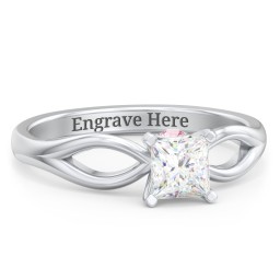 1/2 ct. Princess Gemstone Split Peek-A-Boo Engagement Ring in 925 Sterling Silver with White Premium Zirconia and Pink Tourmaline