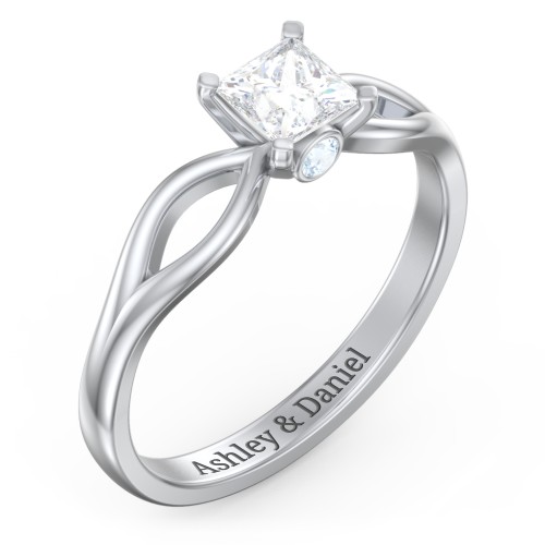1/2 ct. Princess Gemstone Split Peek-A-Boo Engagement Ring – Sterling Silver with White Premium Zirconia and Aquamarine