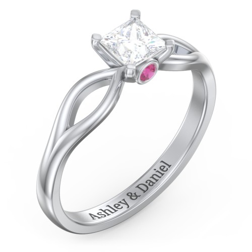 1/2 ct. Princess Gemstone Split Peek-A-Boo Engagement Ring – Sterling Silver with White Premium Zirconia and Ruby