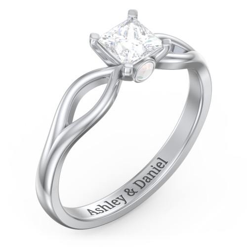 1/2 ct. Princess Gemstone Split Peek-A-Boo Engagement Ring – Sterling Silver with White Premium Zirconia and Opal