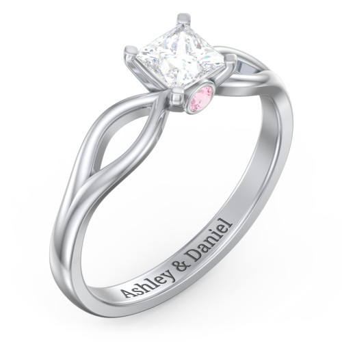 1/2 ct. Princess Gemstone Split Peek-A-Boo Engagement Ring – Sterling Silver with White Premium Zirconia and Pink Tourmaline