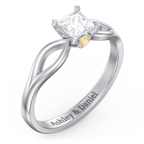 1/2 ct. Princess Gemstone Split Peek-A-Boo Engagement Ring – Sterling Silver with White Premium Zirconia and Citrine