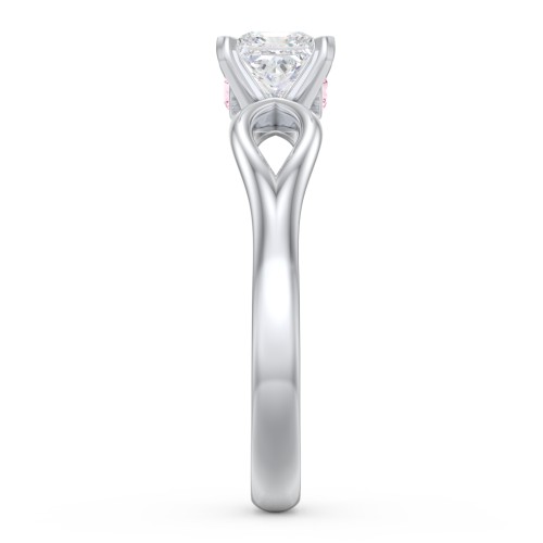 1/2 ct. Princess Gemstone Split Peek-A-Boo Engagement Ring – Sterling Silver with White Premium Zirconia and Pink Tourmaline