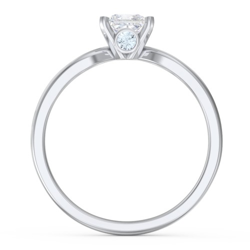1/2 ct. Princess Gemstone Split Peek-A-Boo Engagement Ring – Sterling Silver with White Premium Zirconia and Aquamarine
