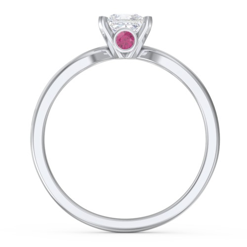 1/2 ct. Princess Gemstone Split Peek-A-Boo Engagement Ring – Sterling Silver with White Premium Zirconia and Ruby