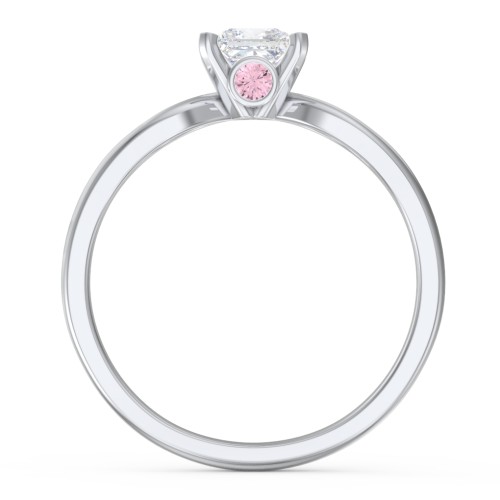 1/2 ct. Princess Gemstone Split Peek-A-Boo Engagement Ring – Sterling Silver with White Premium Zirconia and Pink Tourmaline