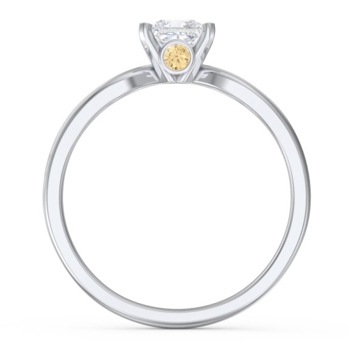 1/2 ct. Princess Gemstone Split Peek-A-Boo Engagement Ring – Sterling Silver with White Premium Zirconia and Citrine