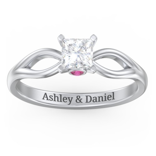 1/2 ct. Princess Gemstone Split Peek-A-Boo Engagement Ring – Sterling Silver with White Premium Zirconia and Ruby